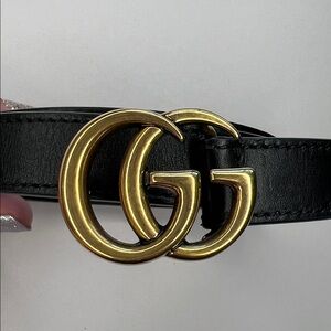 Authentic Gucci GG Marmont Black Leather Slim Belt